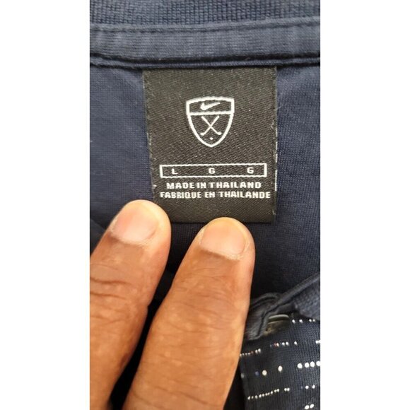 Nike Golf Mens L Polo Shirt Navy Blue Geometric Pattern Short Sleeve Button-Up C - Picture 6 of 7